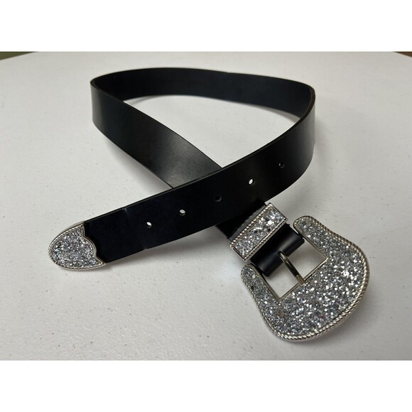 Women’s - Black  - Manmade Material-Fancy - Blinging Belt Buckle  Size   M/Large - Picture 2 of 5